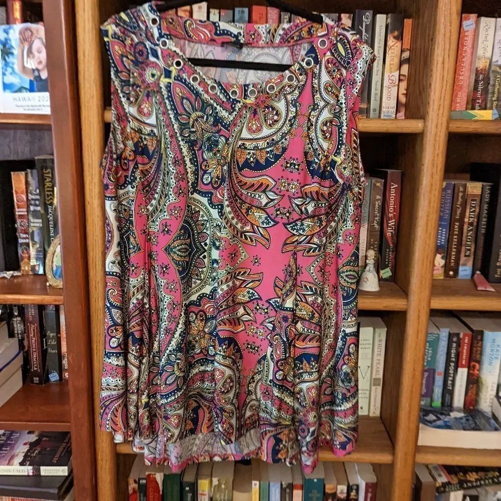 𝅺lavanya Paisley sleeveless stretch knit blouse 1x euc